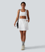 High Waisted Drawstring 2-in-1 Hiking Skirt with Pockets — White — view 7