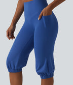 High Waisted Tummy Control Pedal Pushers Dance Balloon Joggers with Pockets — Beaucoup Blue — view 6