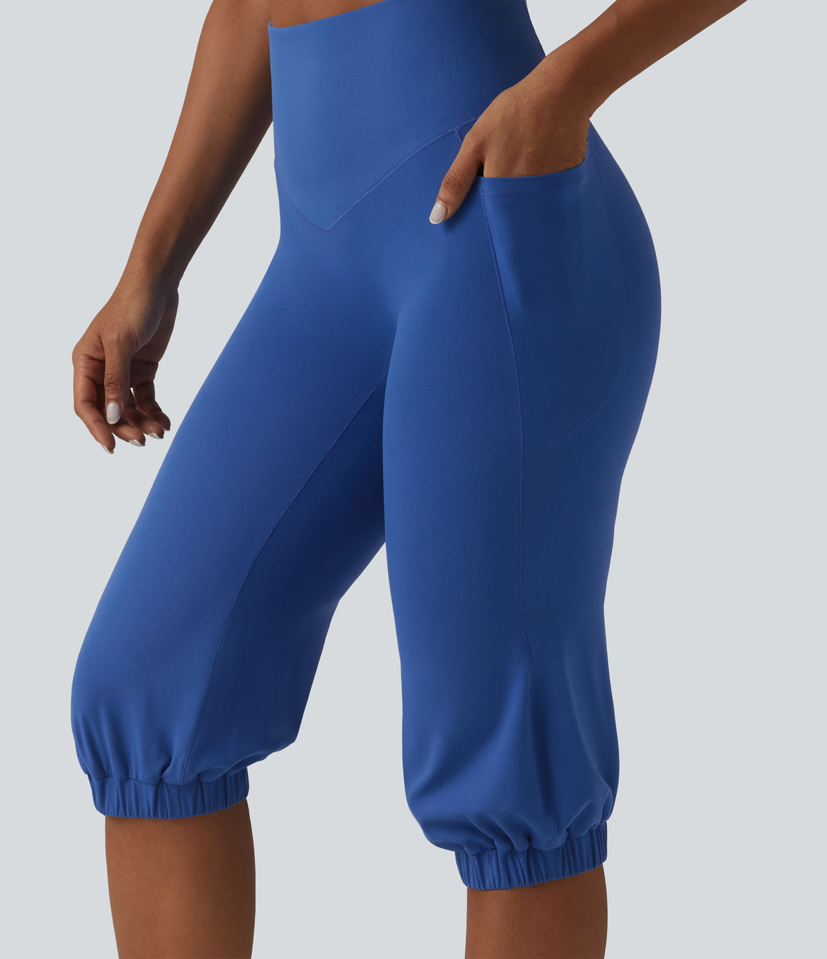 High Waisted Tummy Control Pedal Pushers Dance Balloon Joggers with Pockets — Beaucoup Blue — view 6