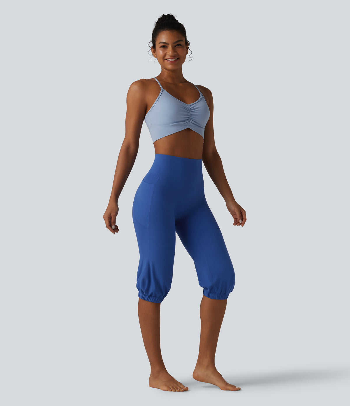 High Waisted Tummy Control Pedal Pushers Dance Balloon Joggers with Pockets — Beaucoup Blue — view 7