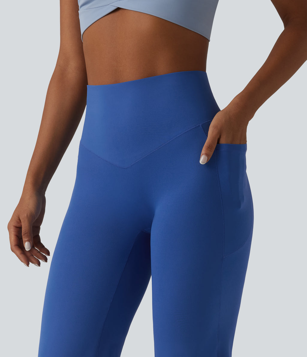 High Waisted Tummy Control Pedal Pushers Dance Balloon Joggers with Pockets — Beaucoup Blue — view 4