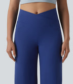 Crossover High Waisted Tummy Control Casual Bootcut Trousers with Pockets — Sodalite Blue — view 5