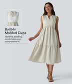 V Neck Built-in Bra Sleeveless Stripe Midi Dress — Foggy Stripe — view 1