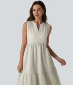 V Neck Built-in Bra Sleeveless Stripe Midi Dress — Foggy Stripe — view 4