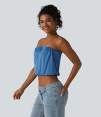 Tube Lace Up Cropped Casual Tank Top — Gloomy Blue — view 3