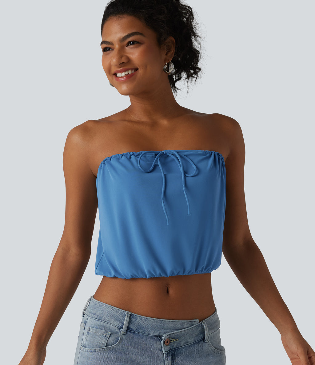 Tube Lace Up Cropped Casual Tank Top — Gloomy Blue — view 4