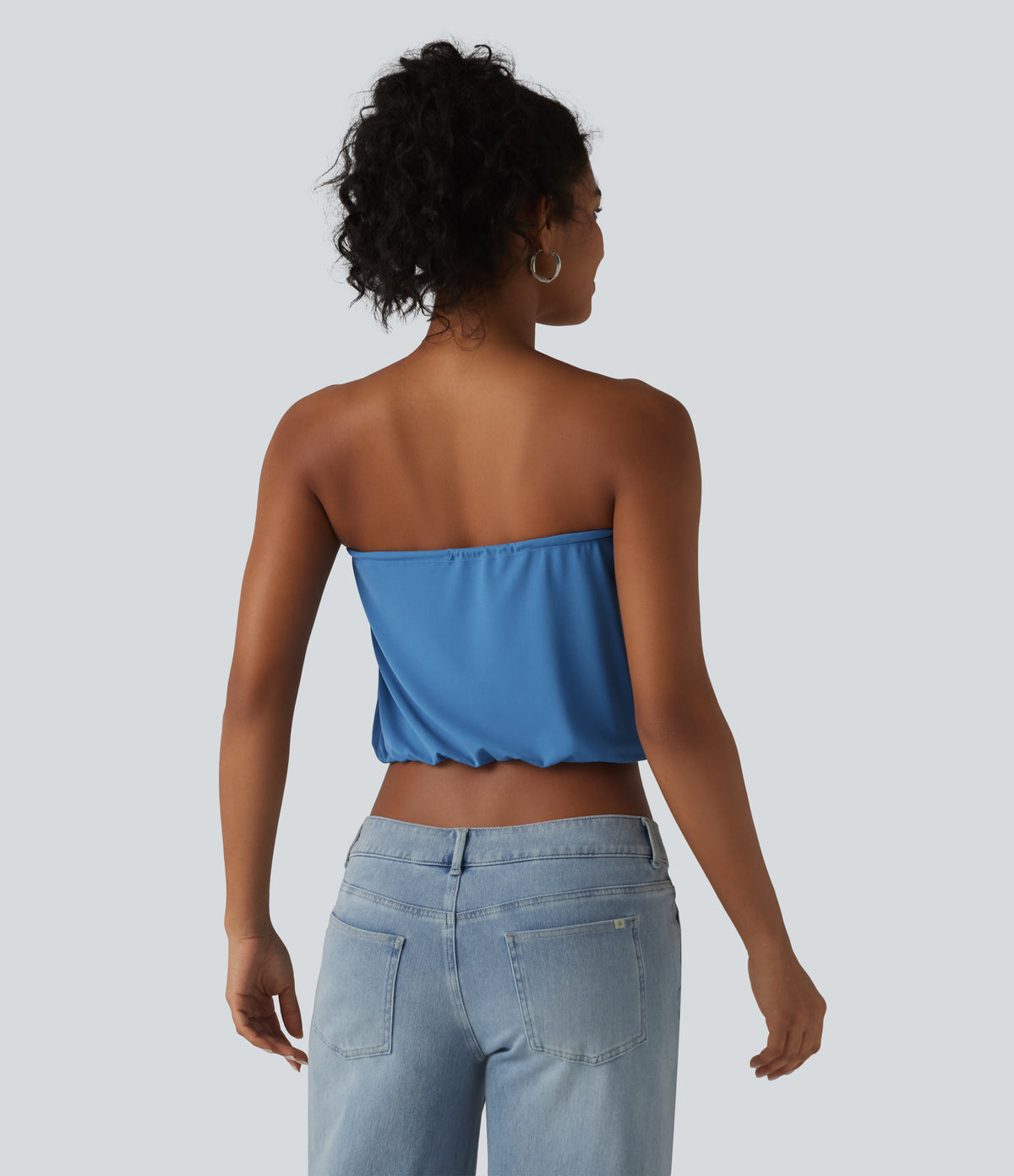 Tube Lace Up Cropped Casual Tank Top — Gloomy Blue — view 2