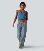 Tube Lace Up Cropped Casual Tank Top — Gloomy Blue — view 7