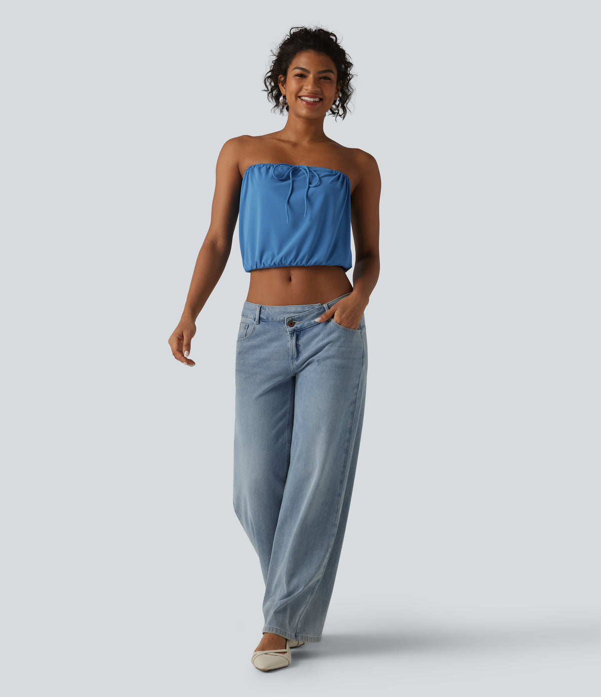 Tube Lace Up Cropped Casual Tank Top — Gloomy Blue — view 7