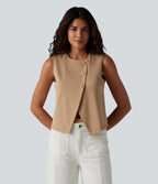 Round Neck Casual Vest — Tan — view 3
