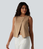 Round Neck Casual Vest — Tan — view 4