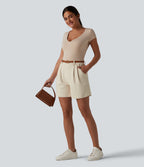 High Waisted Work Shorts 5'' with Pockets — Oat Milk — view 6