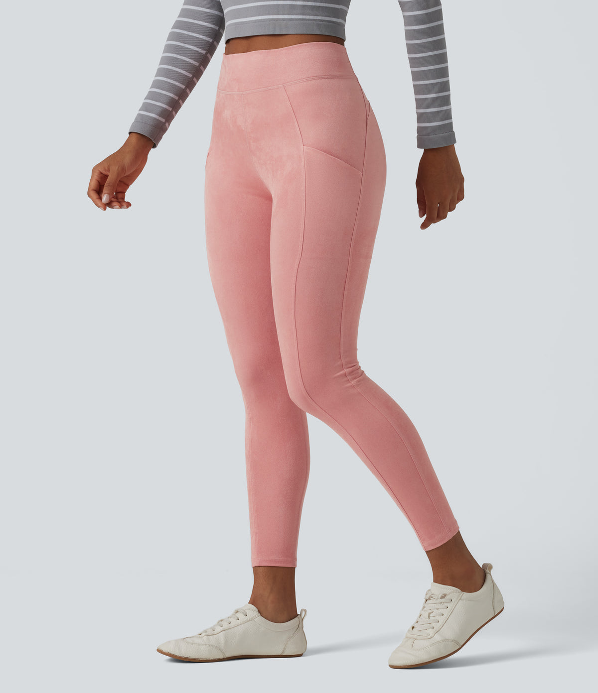 High Waisted Suede Casual Leggings with Pockets — Rosette — view 1