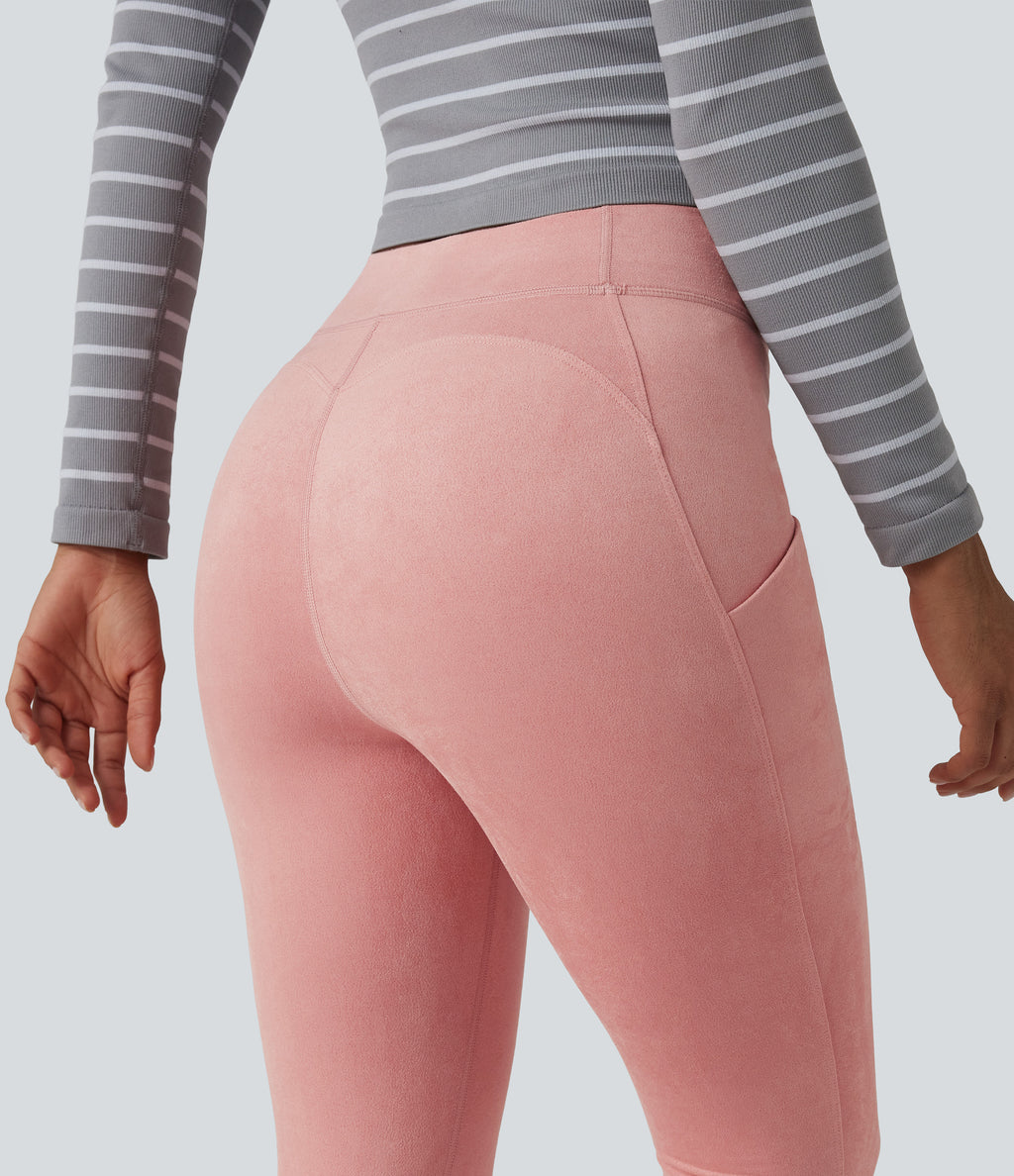 High Waisted Suede Casual Leggings with Pockets — Rosette — view 5