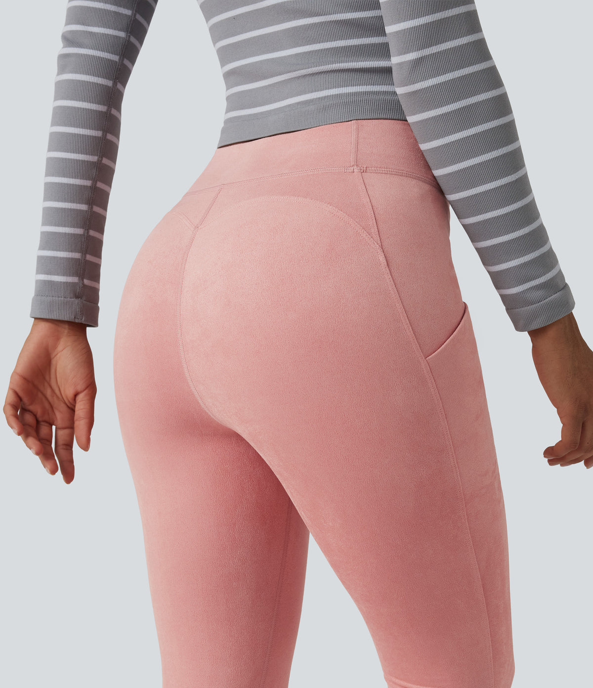 High Waisted Suede Casual Leggings with Pockets — Rosette — view 5