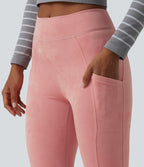 High Waisted Suede Casual Leggings with Pockets — Rosette — view 4