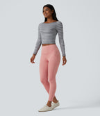 High Waisted Suede Casual Leggings with Pockets — Rosette — view 6