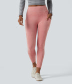 High Waisted Suede Casual Leggings with Pockets — Rosette — view 3