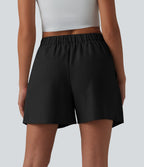 Wrinkle-resistant High Waisted Pleated Casual Linen-Feel Skort with Pockets — Black — view 2