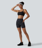 Camo Print High Waisted Tummy Control Training Biker Shorts 5'' with Pockets — Midnight Shadow Camo — view 8