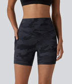 Camo Print High Waisted Tummy Control Training Biker Shorts 5'' with Pockets — Midnight Shadow Camo — view 3