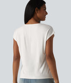 U-Neck Short Sleeve Casual T-Shirt — White — view 6