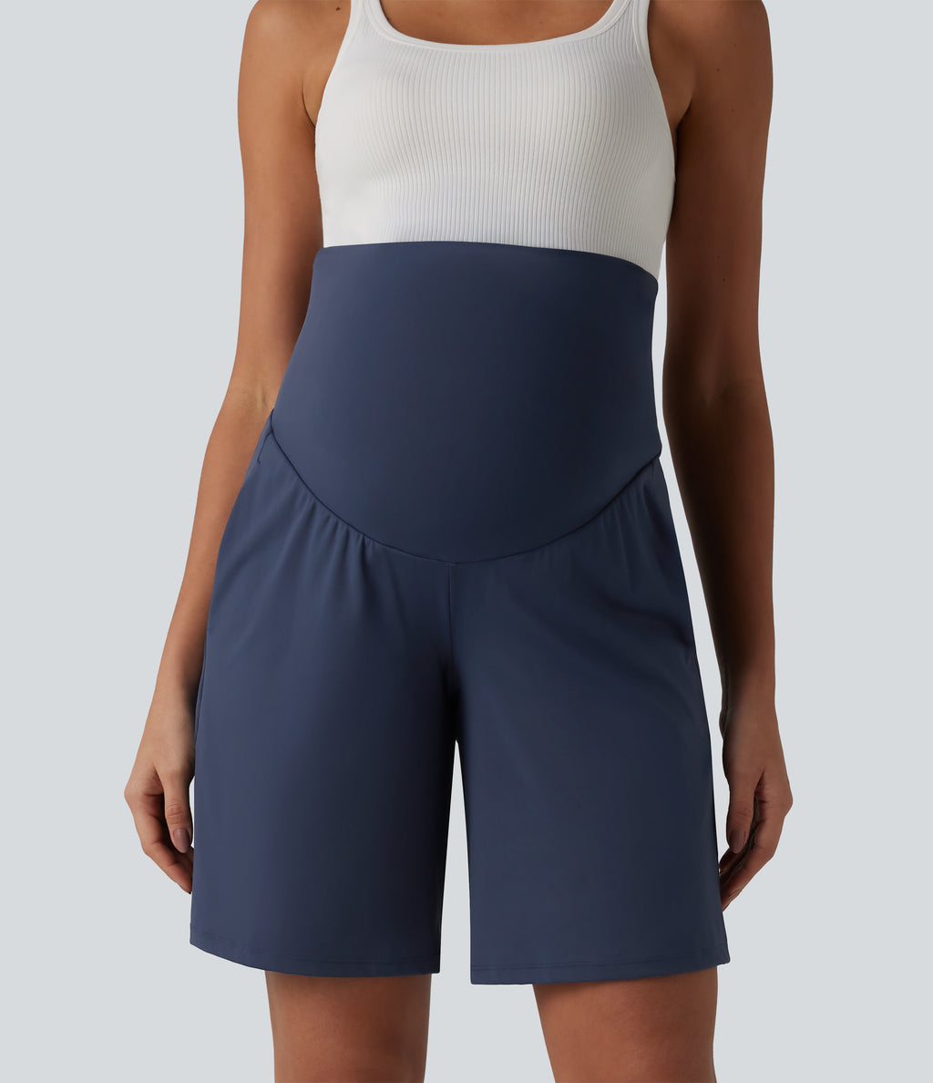 Airy Super High Waisted InstantCool Yoga Bermuda Maternity Shorts with Pockets — Mood Indigo — view 3