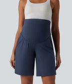Airy Super High Waisted InstantCool Yoga Bermuda Maternity Shorts with Pockets — Mood Indigo — view 3