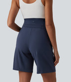 Airy Super High Waisted InstantCool Yoga Bermuda Maternity Shorts with Pockets — Mood Indigo — view 2