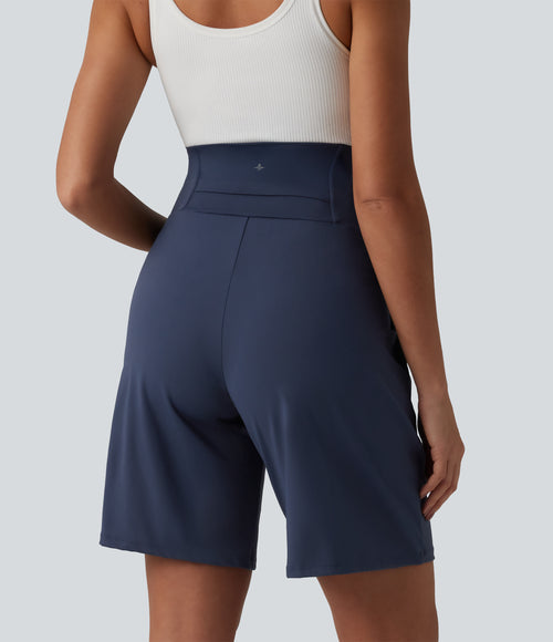 Airy Super High Waisted InstantCool Yoga Bermuda Maternity Shorts with Pockets — Mood Indigo — view 2