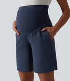Airy Super High Waisted InstantCool Yoga Bermuda Maternity Shorts with Pockets — Mood Indigo — view 4