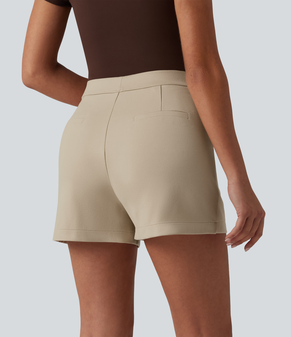 High Waisted Work Shorts 3'' with Pockets — Brown Rice — view 2