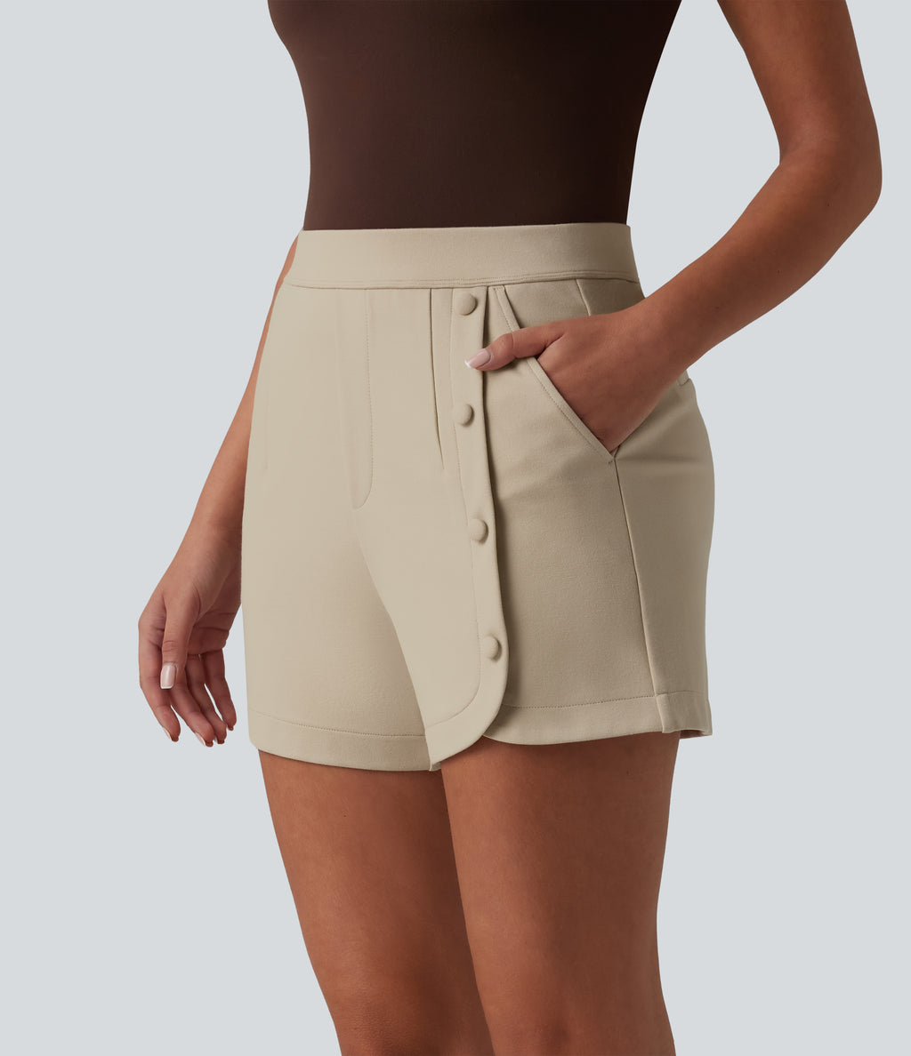 High Waisted Work Shorts 3'' with Pockets — Brown Rice — view 3