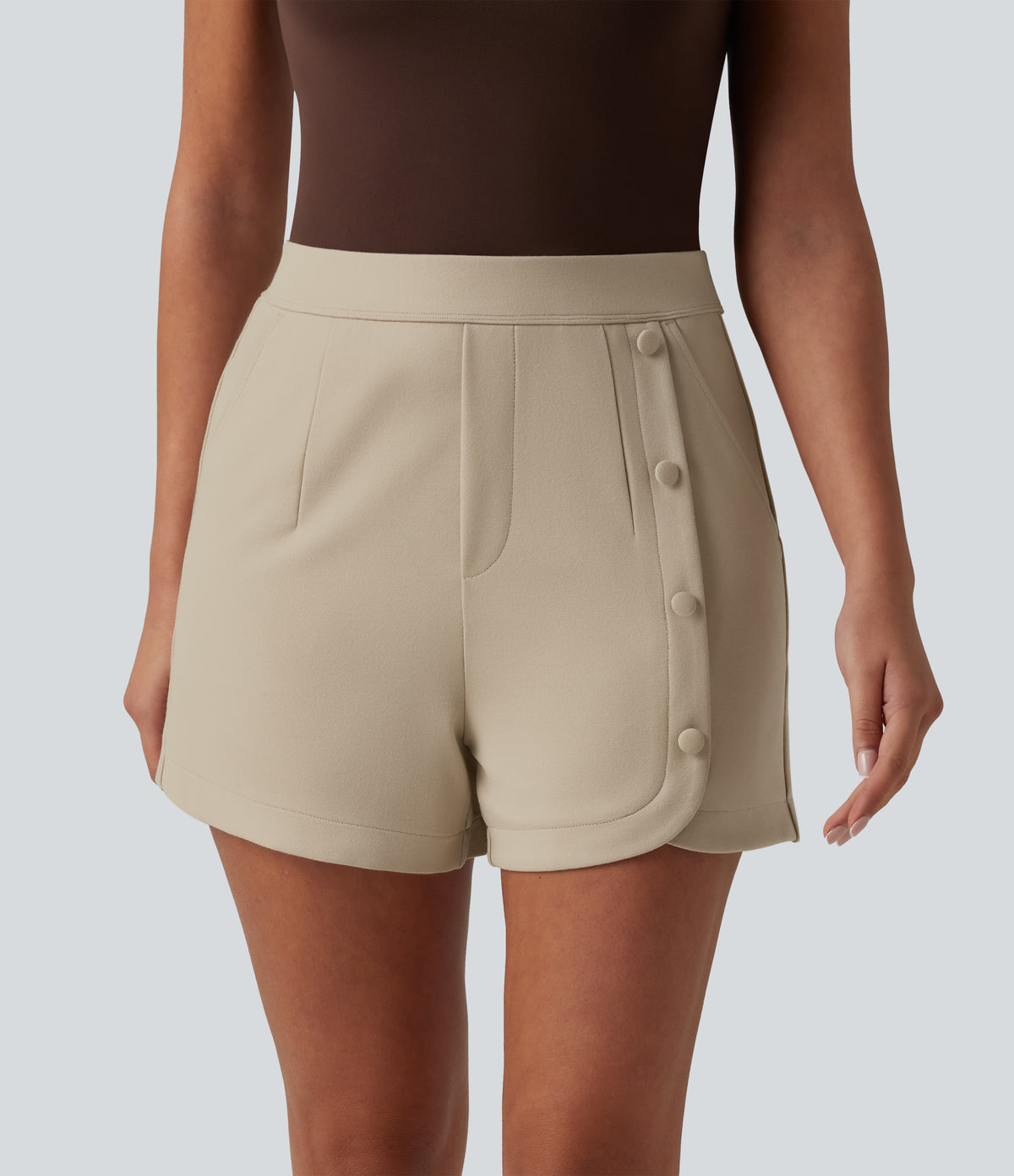 High Waisted Work Shorts 3'' with Pockets — Brown Rice — view 1