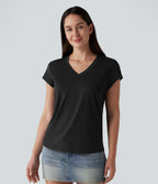 V Neck Short Sleeve Casual T-Shirt — Black — view 4