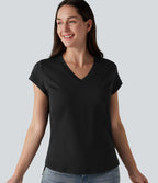 V Neck Short Sleeve Casual T-Shirt — Black — view 5