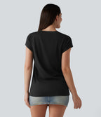 V Neck Short Sleeve Casual T-Shirt — Black — view 2
