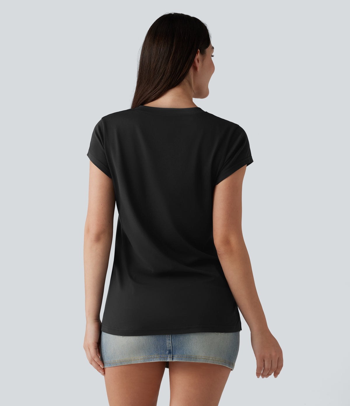 V Neck Short Sleeve Casual T-Shirt — Black — view 2