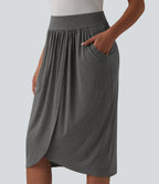 High Waisted Tulip Hem Midi Casual Skirt with Pockets — Darl Gray Floral Yarn — view 4