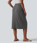 High Waisted Tulip Hem Midi Casual Skirt with Pockets — Darl Gray Floral Yarn — view 2