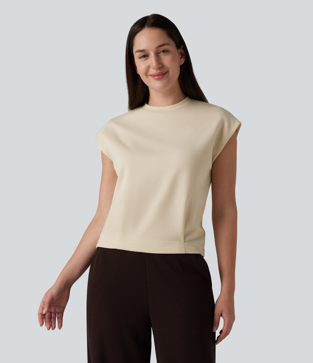 Round Neck Cap Sleeve Casual T-Shirt — Turtledove — view 3