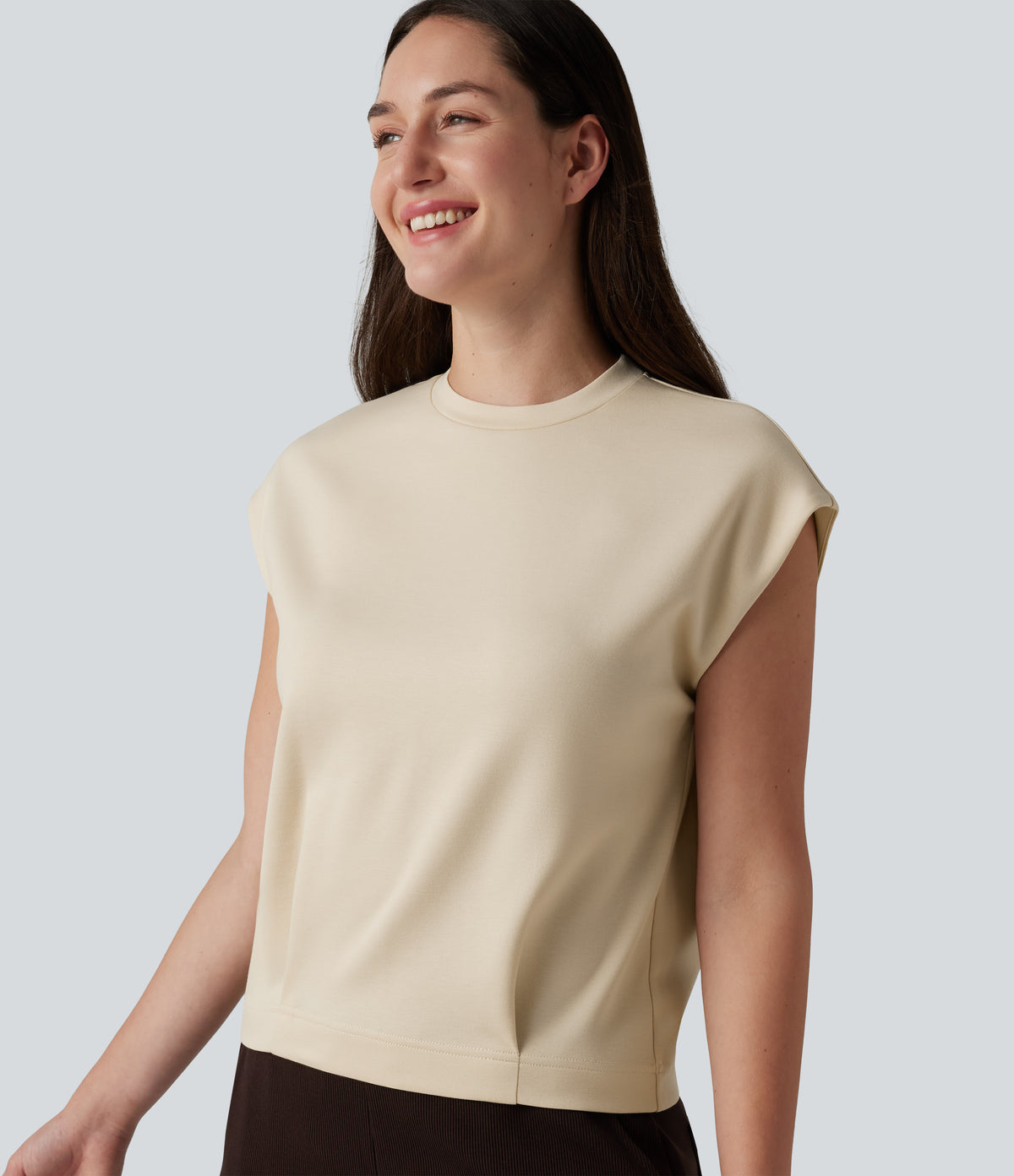 Round Neck Cap Sleeve Casual T-Shirt — Turtledove — view 1