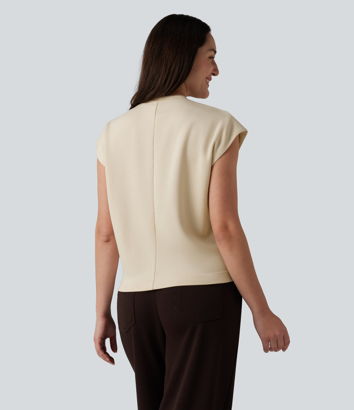 Round Neck Cap Sleeve Casual T-Shirt — Turtledove — view 2