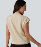Round Neck Cap Sleeve Casual T-Shirt — Turtledove — view 5