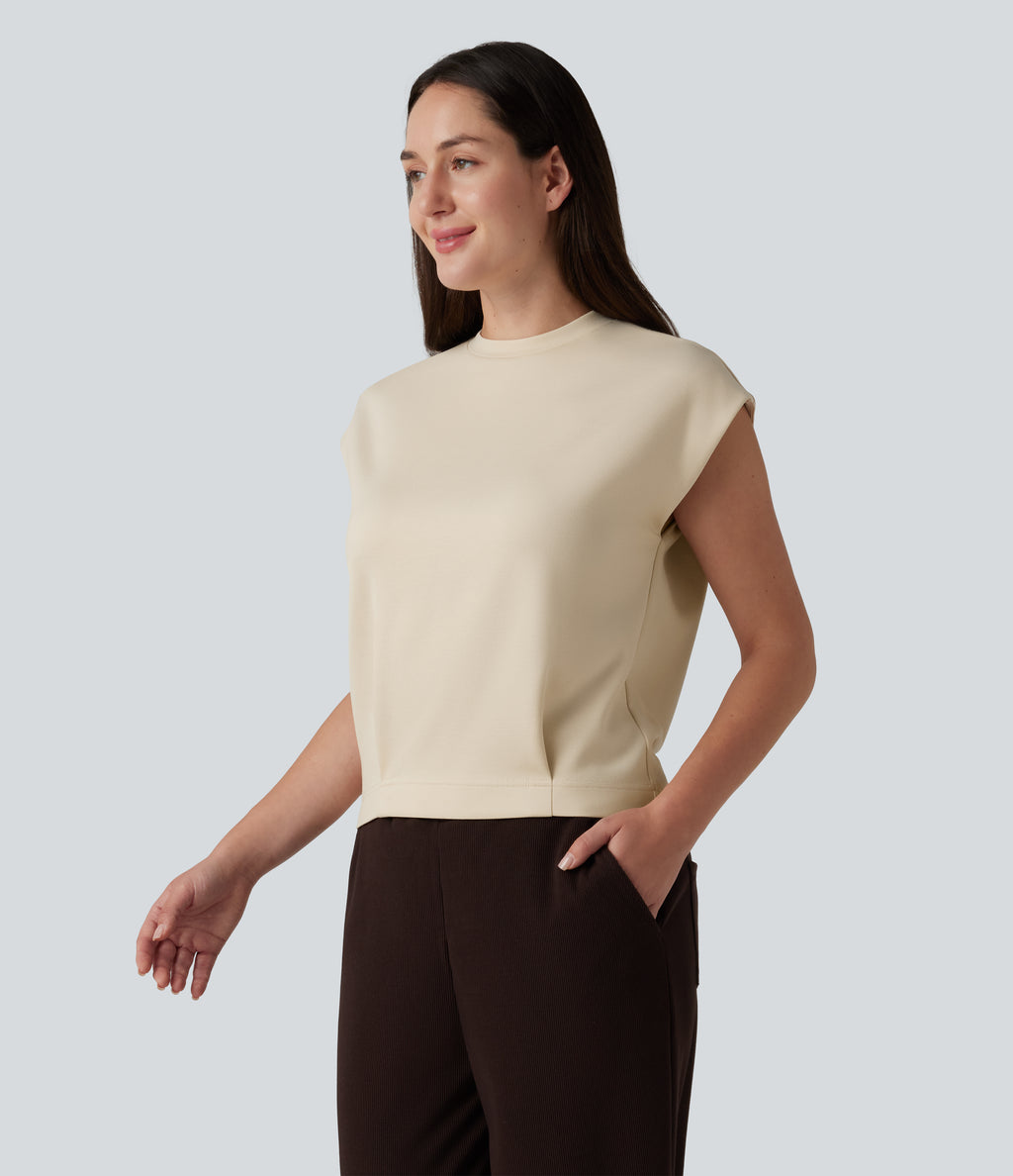 Round Neck Cap Sleeve Casual T-Shirt — Turtledove — view 4