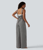 Tie-back Stripes Casual Baggy Dungarees with Pockets — Classic Mono Stripe — view 6