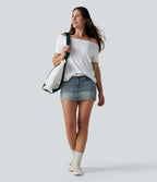 Off-Shoulder Short Sleeve Casual T-Shirt — White — view 6