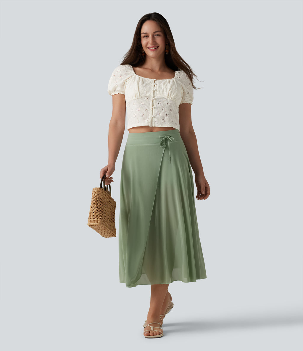 Square Neck Puff Short Sleeve Cropped Top — Gardenia — view 6