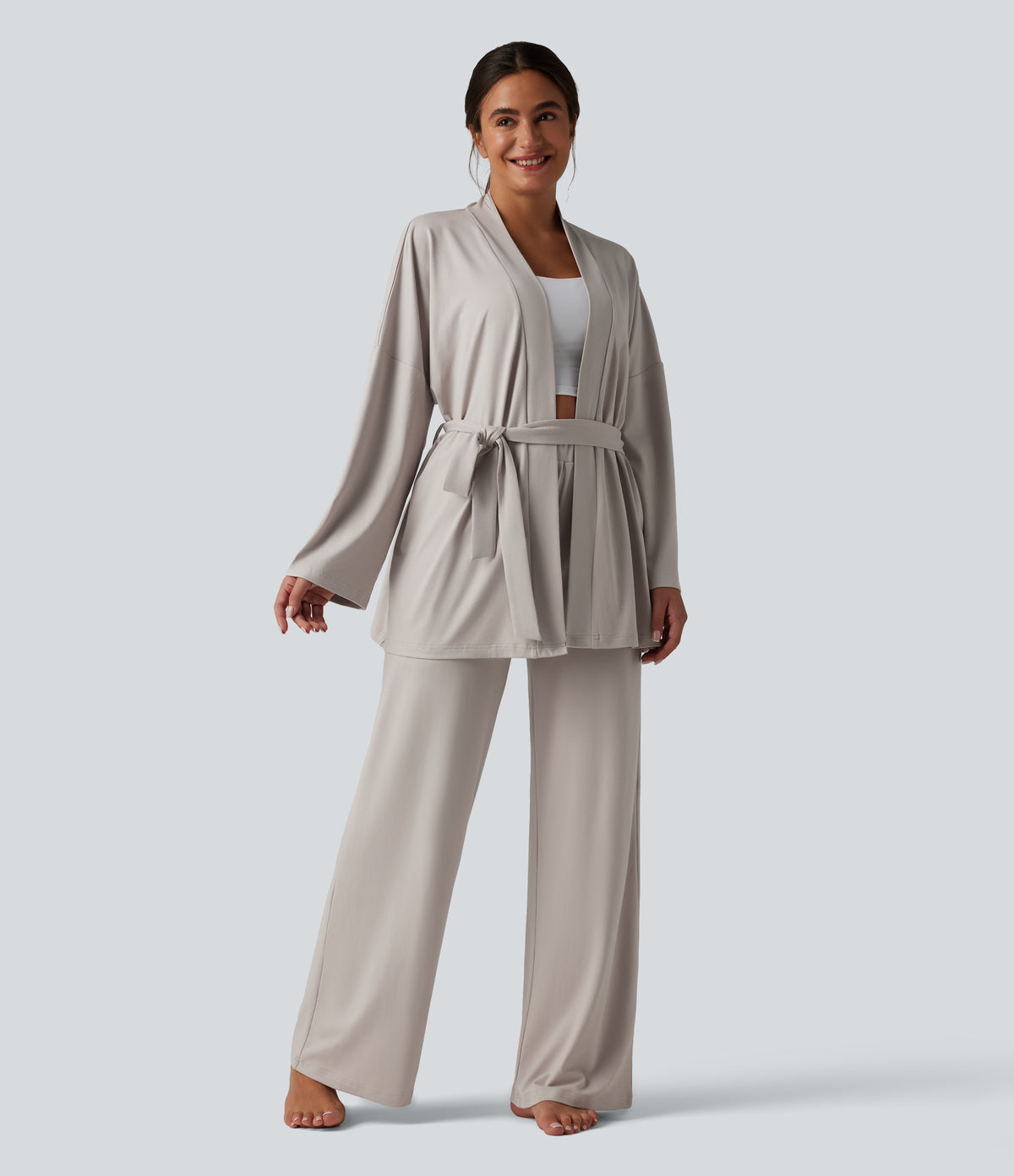 Open Front Long Sleeve Belted Lounge Top — Wind Chime — view 6