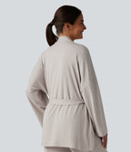 Open Front Long Sleeve Belted Lounge Top — Wind Chime — view 2